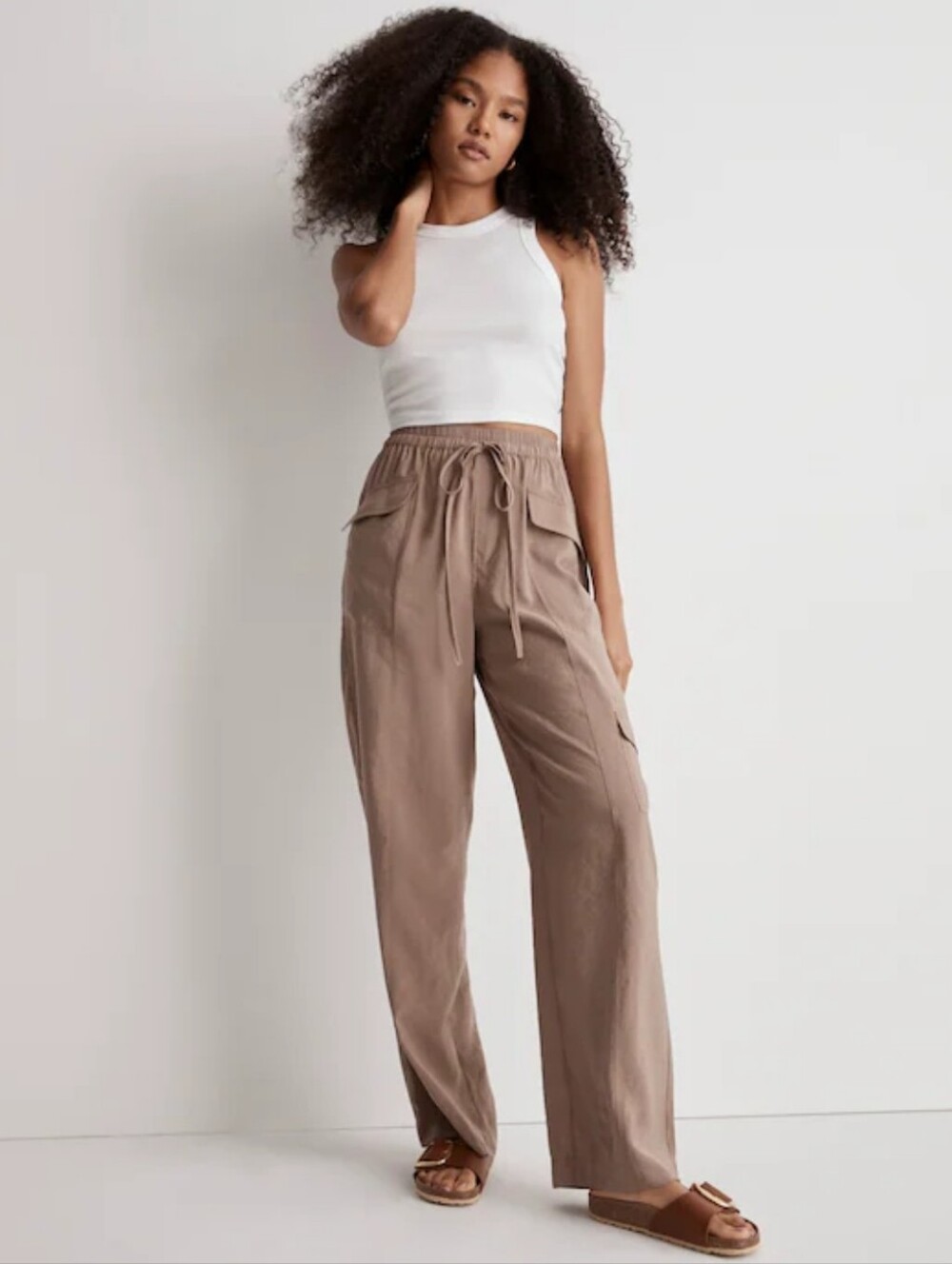 Madewell Straight Cargo Pants Softdrape Drawstring Waist Light Umber Tan Size M